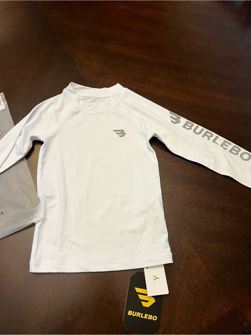 BURLEBO Kids White Rashguard Swim Shirt with Gray Logo
